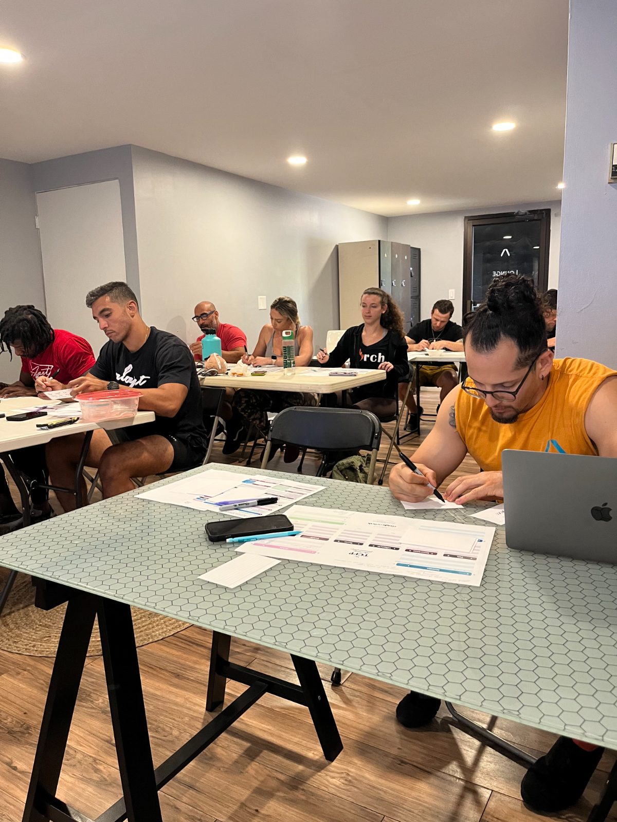 A room of entrepreneurs working through their plans at a live Steadyworth workshop